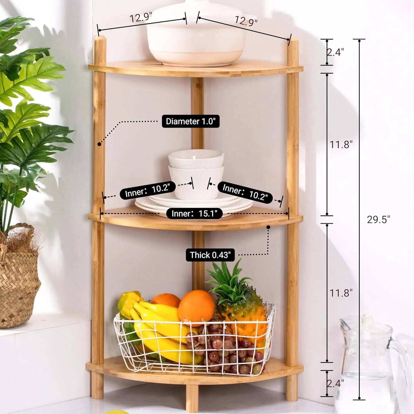 3-Tier (1, 3-Tier) Expandable Bamboo Corner Shelf Stand,Corner Bookshelf, Display Storage Shelves with Open Shelves