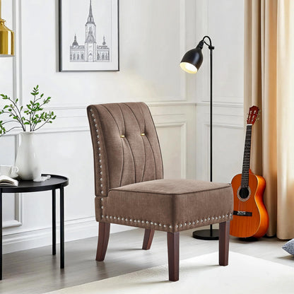 ModaSeren Armless Accent Chairs Set of 2: Upholstered Slipper Armless Chairs with Nails Decorative Slipper Chairs for Bedroom Living Room Dining Room (Brown)
