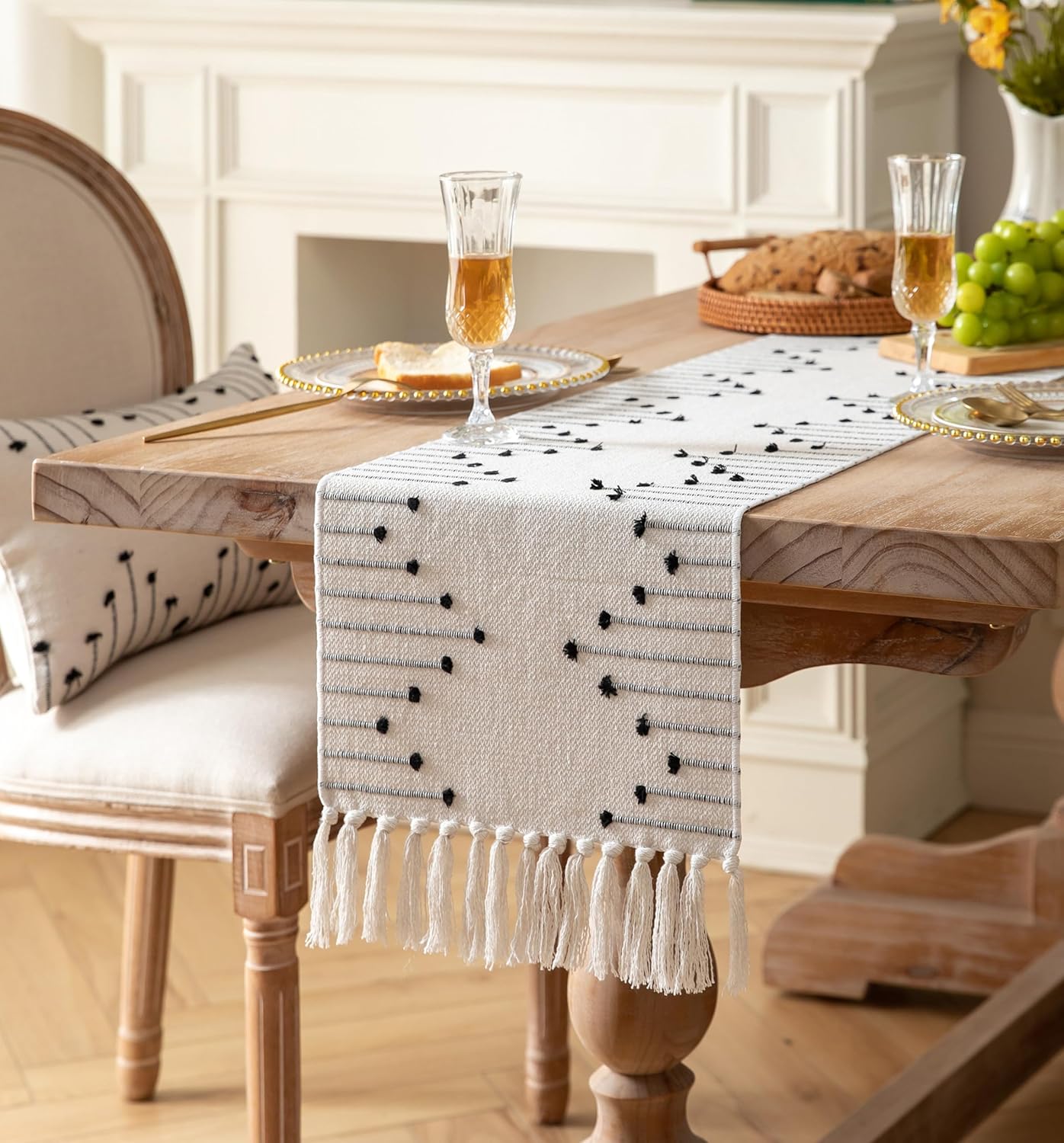 13 108 Inch Boho Table Runner x Long Natural Cotton Woven Runner with Tassels for Home Dining Table dcor, for Modern