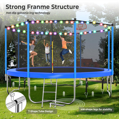 Upgraded 16FT 15FT 14FT 12FT 10FT 8FT Trampoline Outdoor with Basketball Hoop and Net, Capacity for 4-6 Kids and Adults