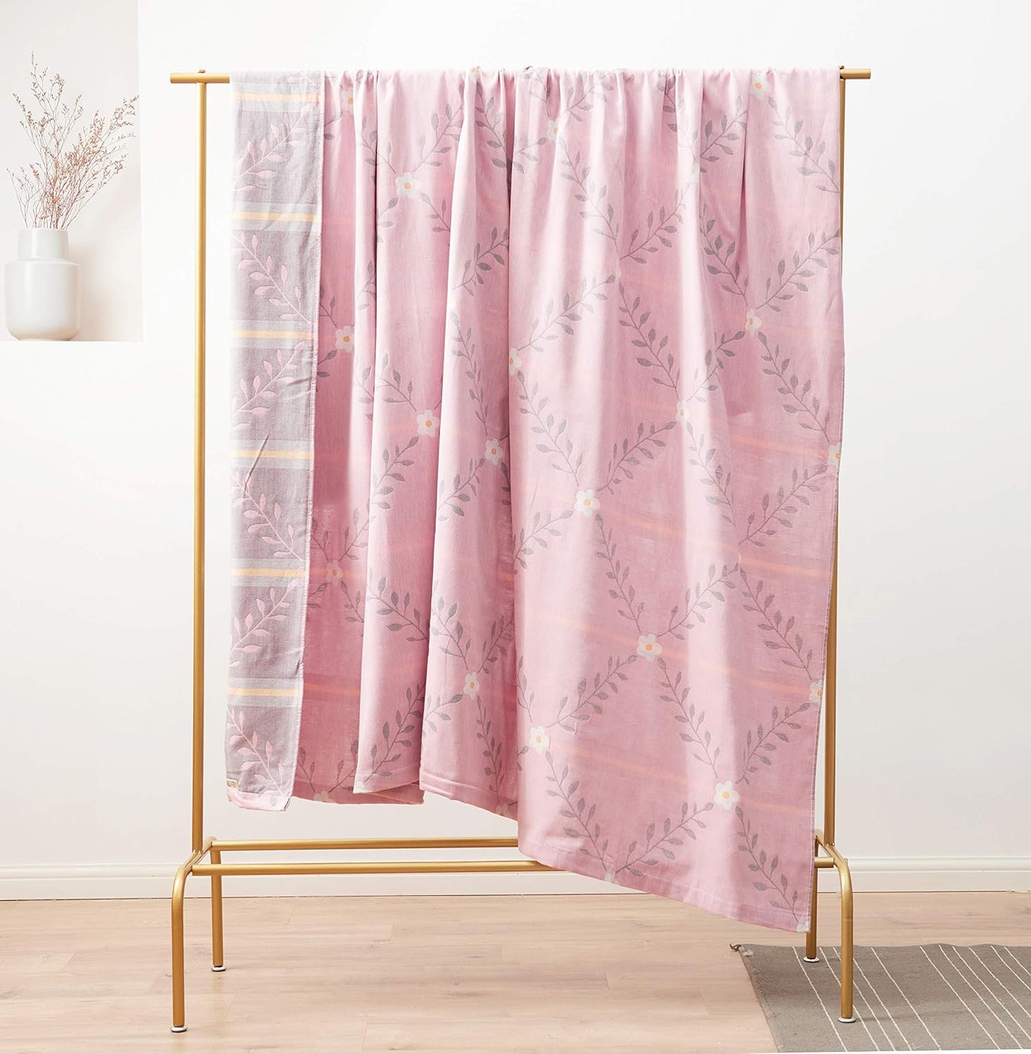 MEJU Summer 100% 2 60 80 Flower Muslin Lightweight Blanket for Bed Sofa Couch, Combed Cotton Layer Soft Warm Quick Dry