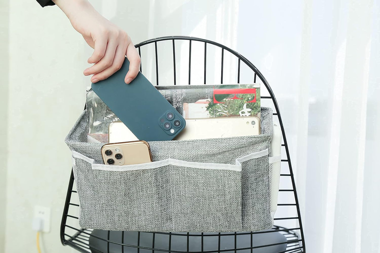 Home Dormitory Bed Hanging Storage Bag, Dark Gray, 31 cm Length, 11 cm Width, 16 cm Height