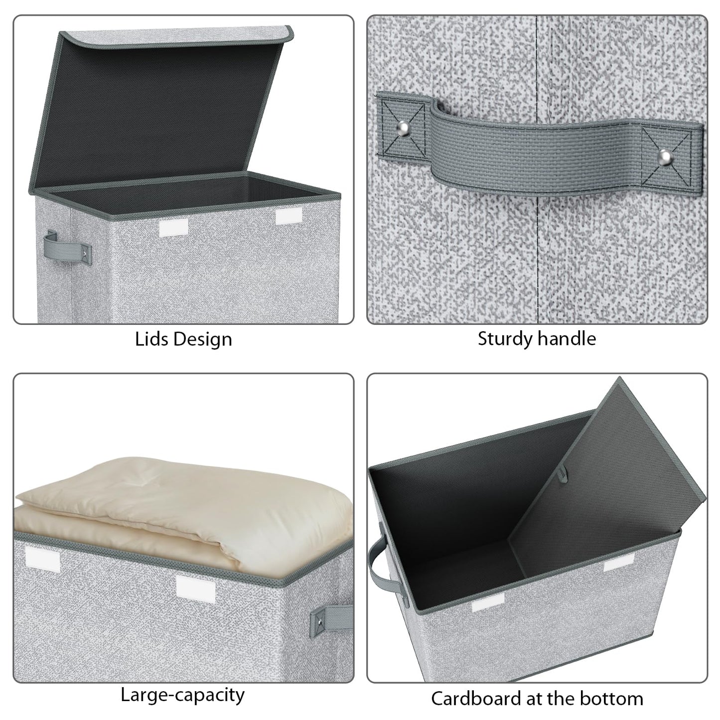 Univivi Storage Bins with Lids [4-Pack] Large Collapsible Stackable Fabric Storage Boxes with Lids, Decorative Closet Organizers and Storage for Clothes, Office, Bedroom (Gray, 17“ x 12” x 12")