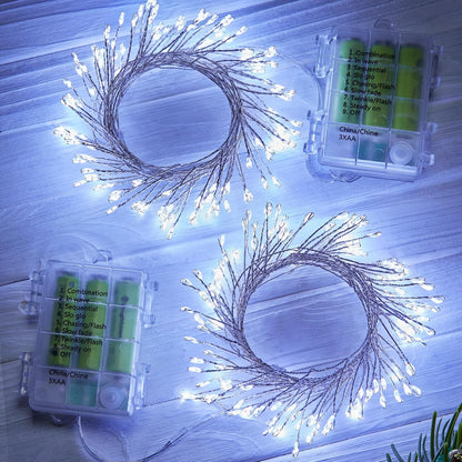 5 60 2 Pack Outdoor Fairy Firecracker Lights Battery Operated, Feet LEDs Twinkle String Lights with Remote, Starry
