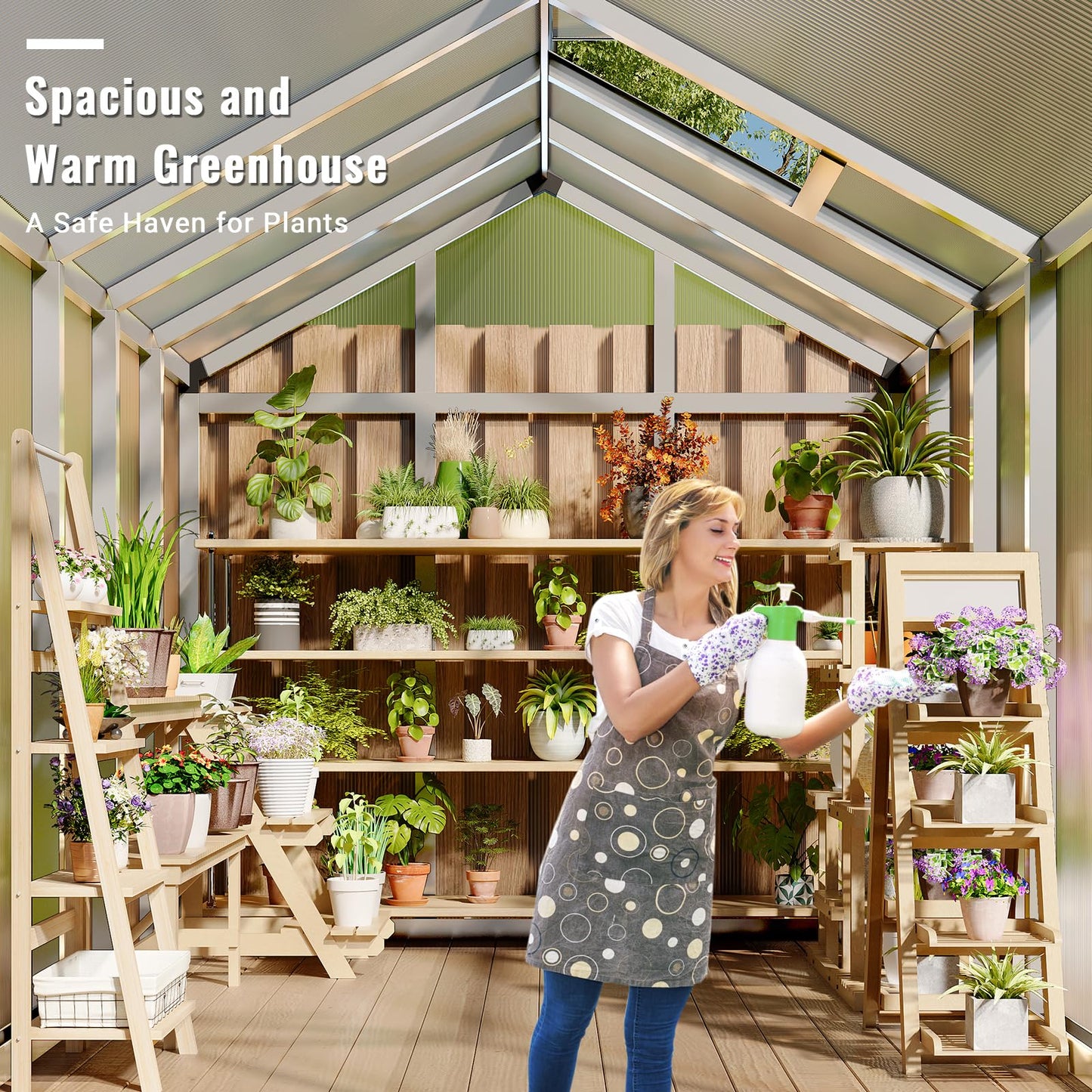 Greenhouse, 6x8 Ft Outdoor Greenhouses, Accessible Green House with Roof Vents and Sliding Doors, Aluminum Frame Polycarbonate Greenhouses, Large Greenhouse for Outdoor Gardens and Backyards, Silver