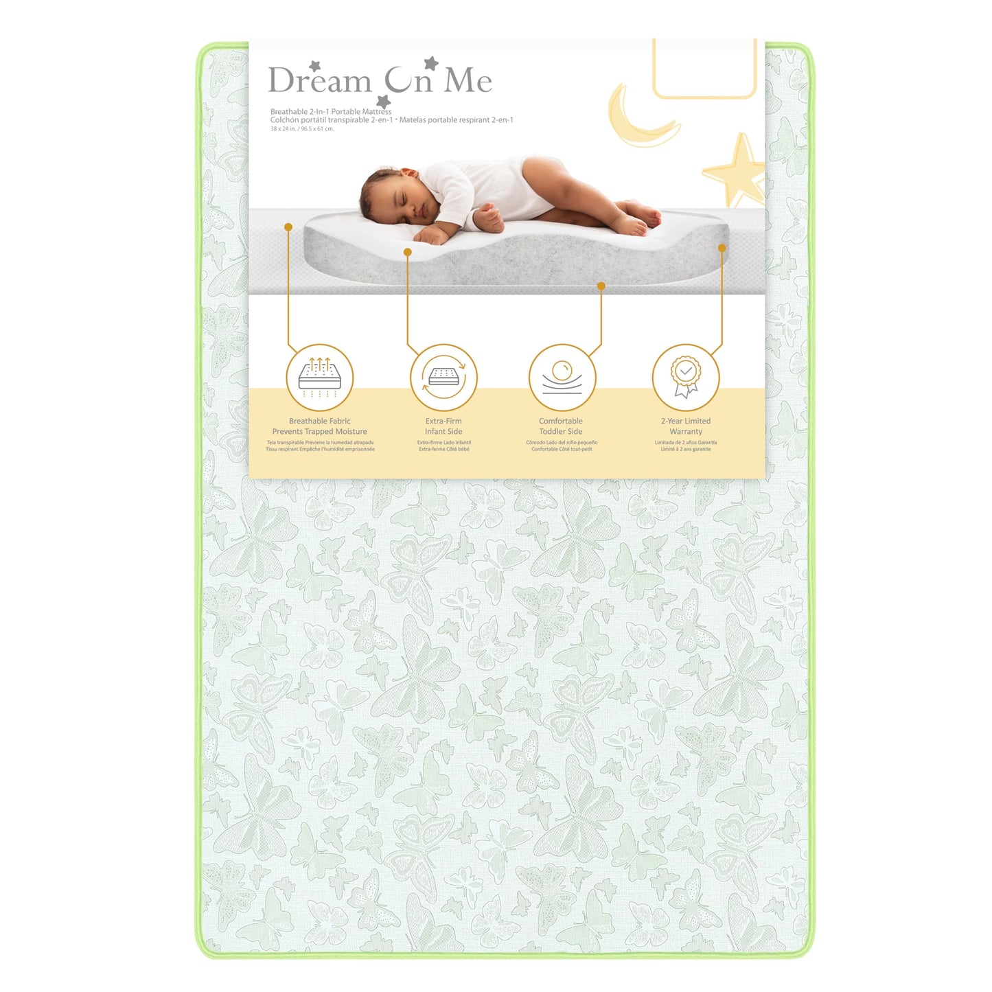 Dream On Me 2-in-1 Breathable Two-Sided 3" Portable Crib Mattress | Waterproof Cover | Dual Sided | Fits Portable/Mini Cribs | Fiber Core | Promotes Airflow, 1 Count (Pack of 1)