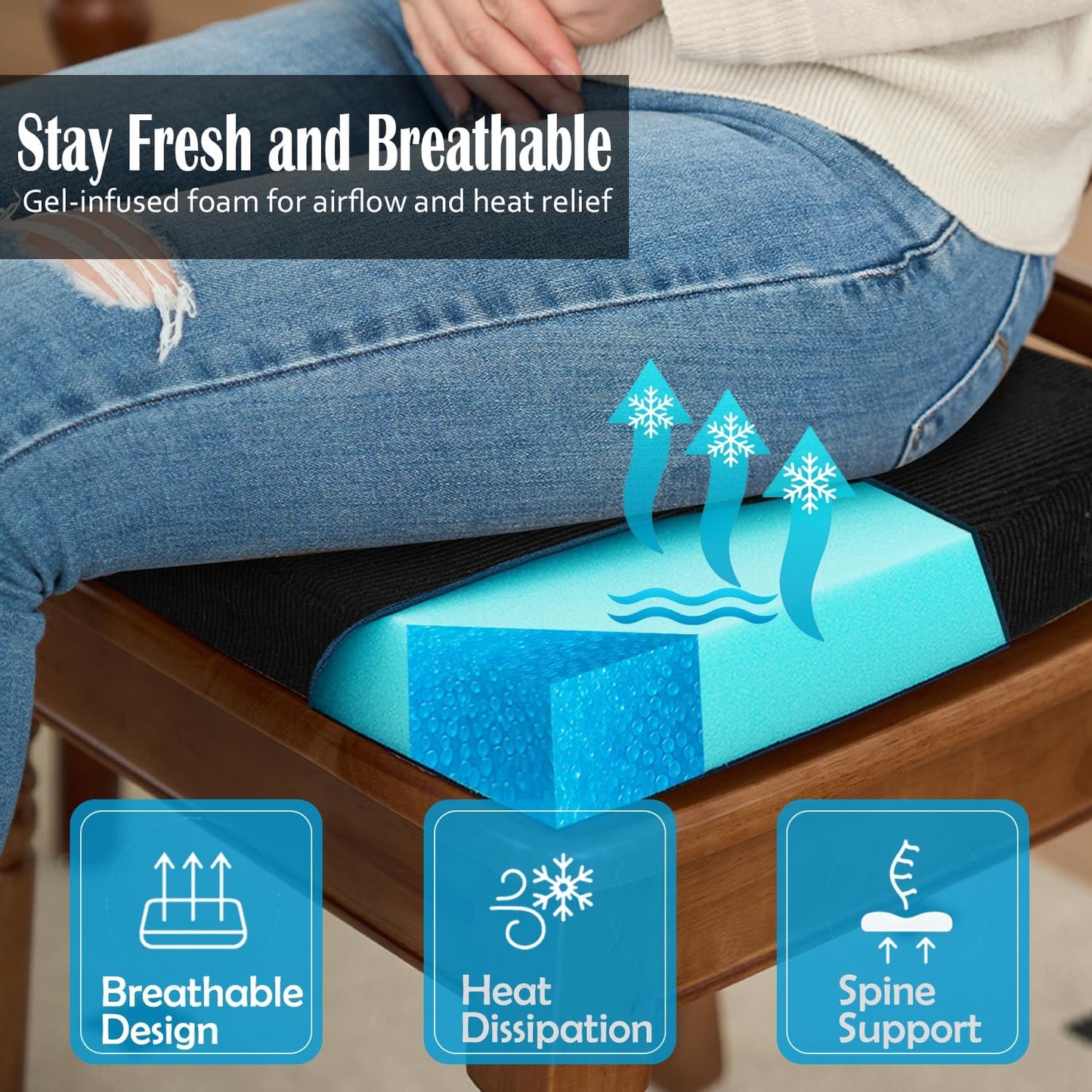2'' 17"x16", 2 Pack Nobildonna Thick High-Density Foam Indoor Chair Cushions | Dining Chair Pads with Ties, Removable