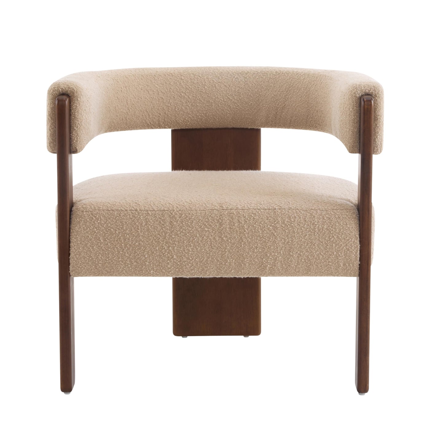 Merax Boucle Upholstered Accent Chair, Modern Barrel Armchair with Wooden Legs, Comfy Lounge Reading Chair for Living Room Bedroom Office, Soft Fabric Single Sofa Chair, Light Camel