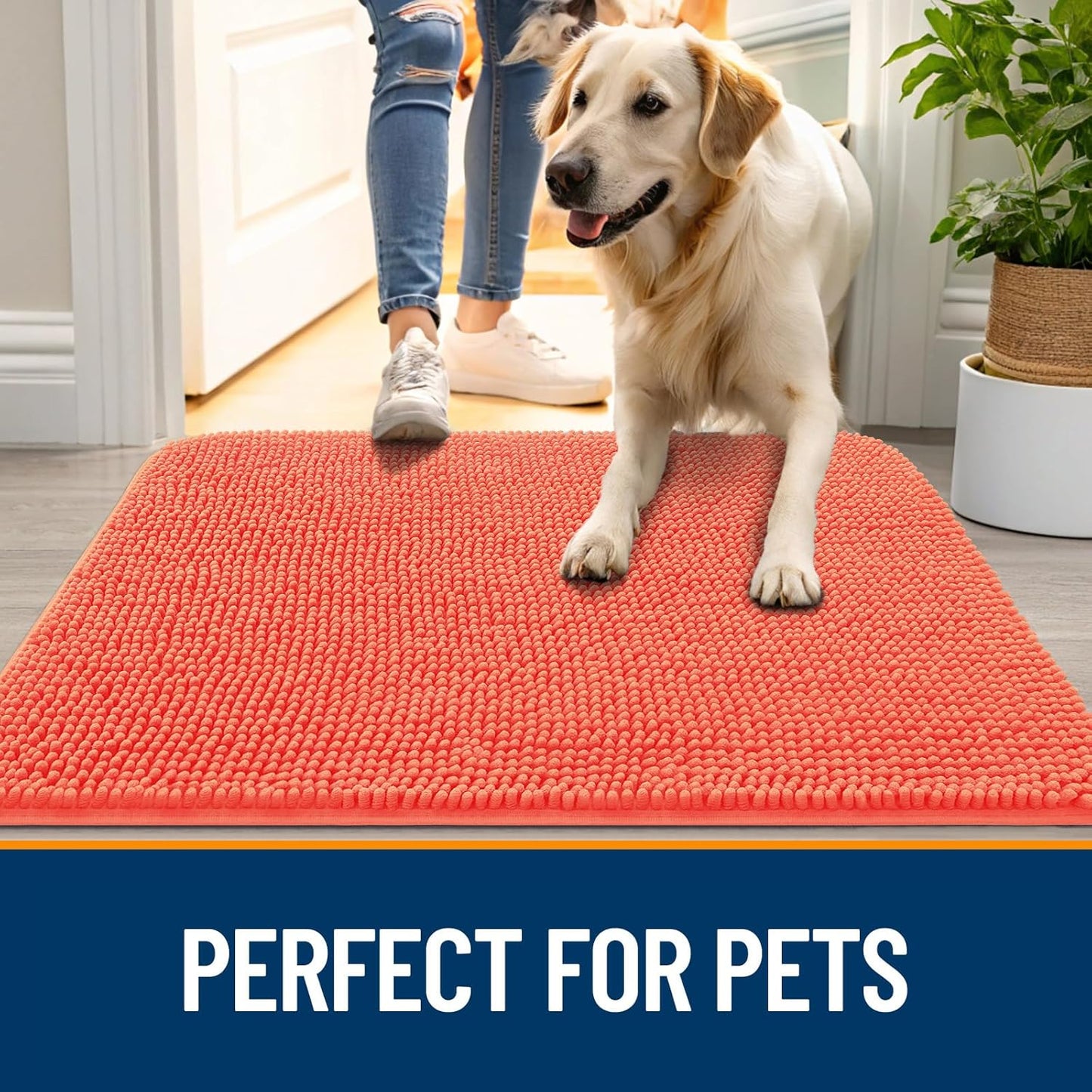 OLANLY Dog Door Mat - Absorbent Non-Slip Mud Mat for Indoor Use | 24x16 Coral, Quick Dry Chenille