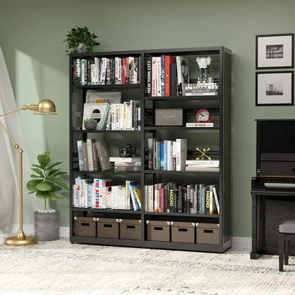 5 Tiers Bookshelf, 68" Metal Storage Book Rack, Black Modern Display Bookshelves with Adjustable Shelves, Steel Rack, Bookcase Storage Organizer for Library, Office, Kitchen, Study Room, Home Office