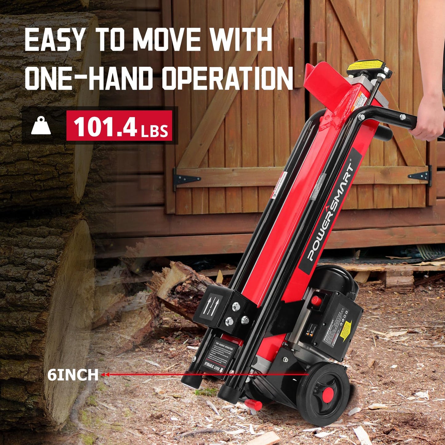 PowerSmart Electric Log Splitter 7-Ton, Wood Splitter with 3500 Motor Speed, 15 Amp, Horizontal Full Beam Design and Steel Wedge for Firewood & Kindling Cutting