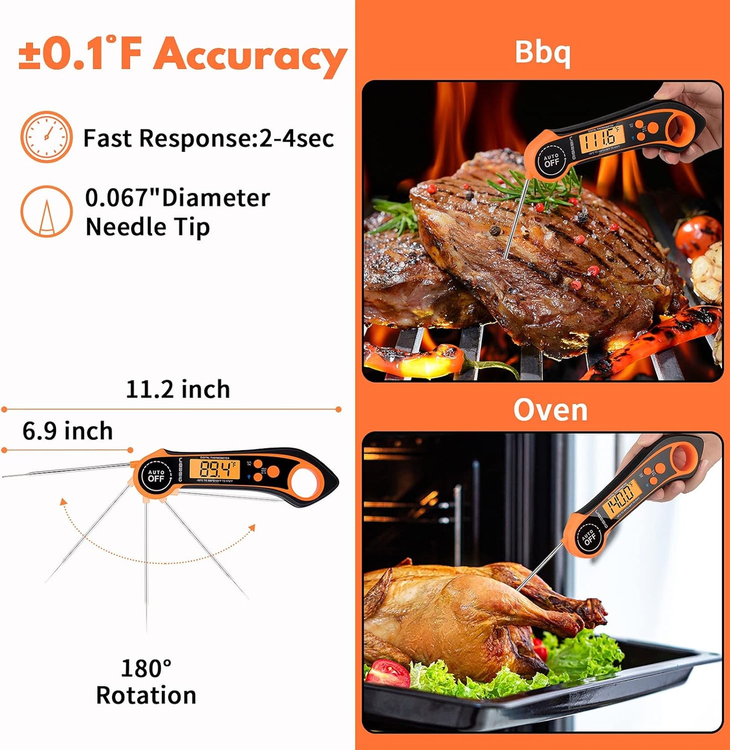 Digital Meat Thermometers for Cooking Grilling - IPX7 Waterproof Instant Read Food Thermometer for BBQ