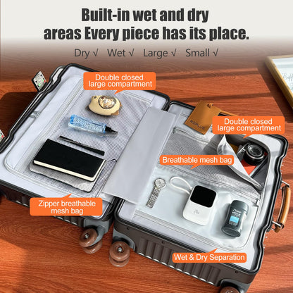ROPLUS Aluminium Frame Checked-Luggage with Smooth Jelly Wheels, Hardside Zipperless Rolling Suitcase with TSA Lock (Grey, 28-Inch)