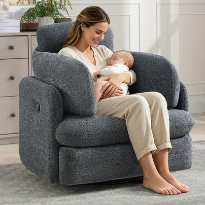 Bonzy Home Manual Recliner Chair, 360°Swivel Rocker Recliner Chair for Adults, Overstuffed Nursery Rocking Reclining Sofa with 2 Pillows and Hidden Storage, Dark Grey