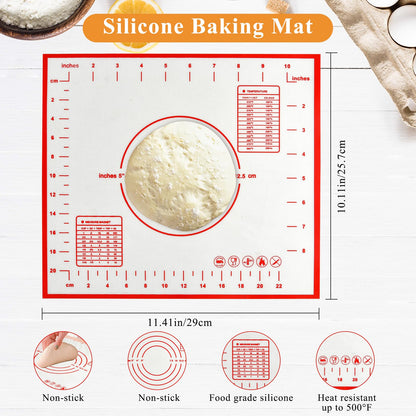 Elesunory 3pcs Pizza Tool Set, Include Pizza Docker, Pizza Dough Roller and Silicone Baking Mat, Dough Docker, Non Slip Baking Mat, Wooden Rolling Pin for Pizza, Cookie, Pie, Pastry, Bread