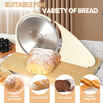 Brvclon Manual Bread Slicer Adjustable Thickness, Hand Crank Bread Slicer for Homemade Sourdough Bread with Scale Line & Suction Cup & Metal Guide,Quality Solid Wood Base & Gift-Level Packaging