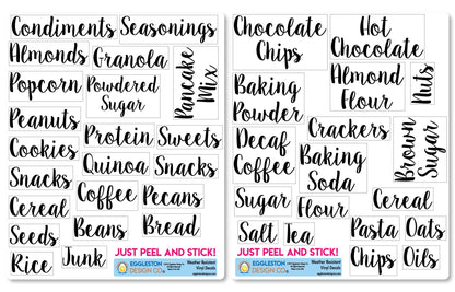 Kitchen Pantry Organization Label Decal Stickers for Jars, Containers, and Canisters Flour, Coffee, Sugar, Tea 40 Pack