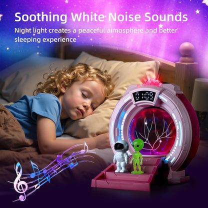 Space Portal Plasma Ball Night Light, LED Galaxy Projector Alien Lamp with White Noise, Bluetooth Music Speaker Alarm