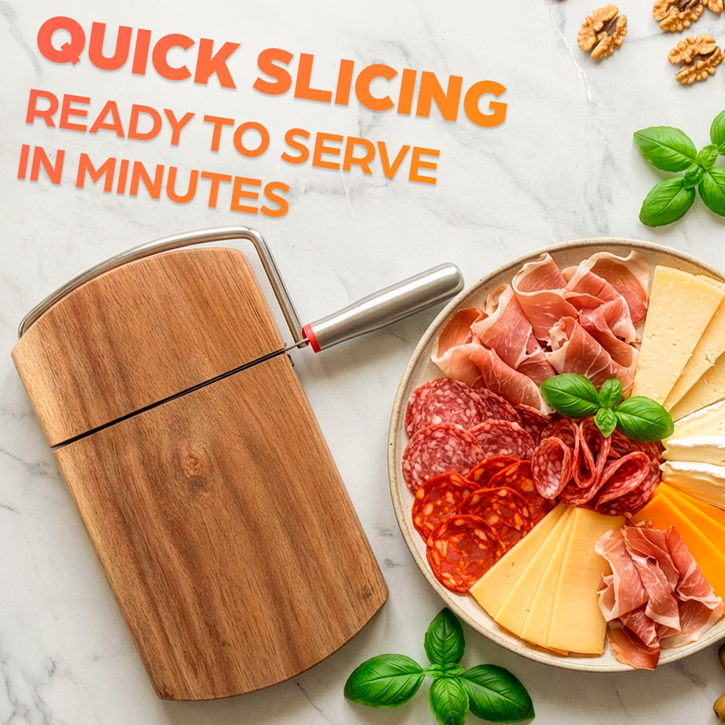 Manual Cheese Slicer for Block Cheese with Stainless Steel Blade & Locking Design - Multipurpose Wood Cheese Cutter Board 8.35x9.17x0.94 in for Slicing Butter, Vegetables, Fruits, Snacks & Deli Foods