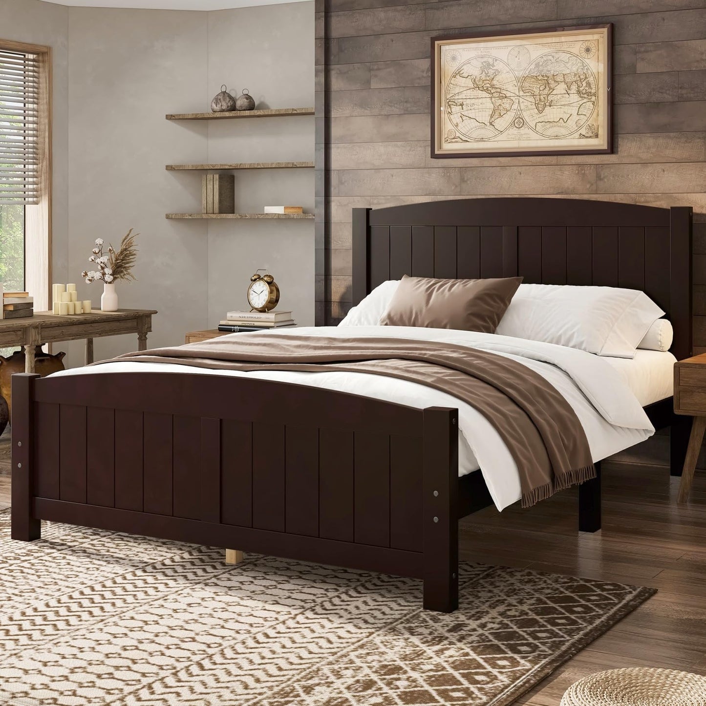 KEIKI Solid Pine Wood Full Size Bed Frame, Full Bed Platform with Headboard and Footboard, Solid Wood Slat Support, No Box Spring Needed, Modern Style Bedframe, Easy Assembly, Noise Free