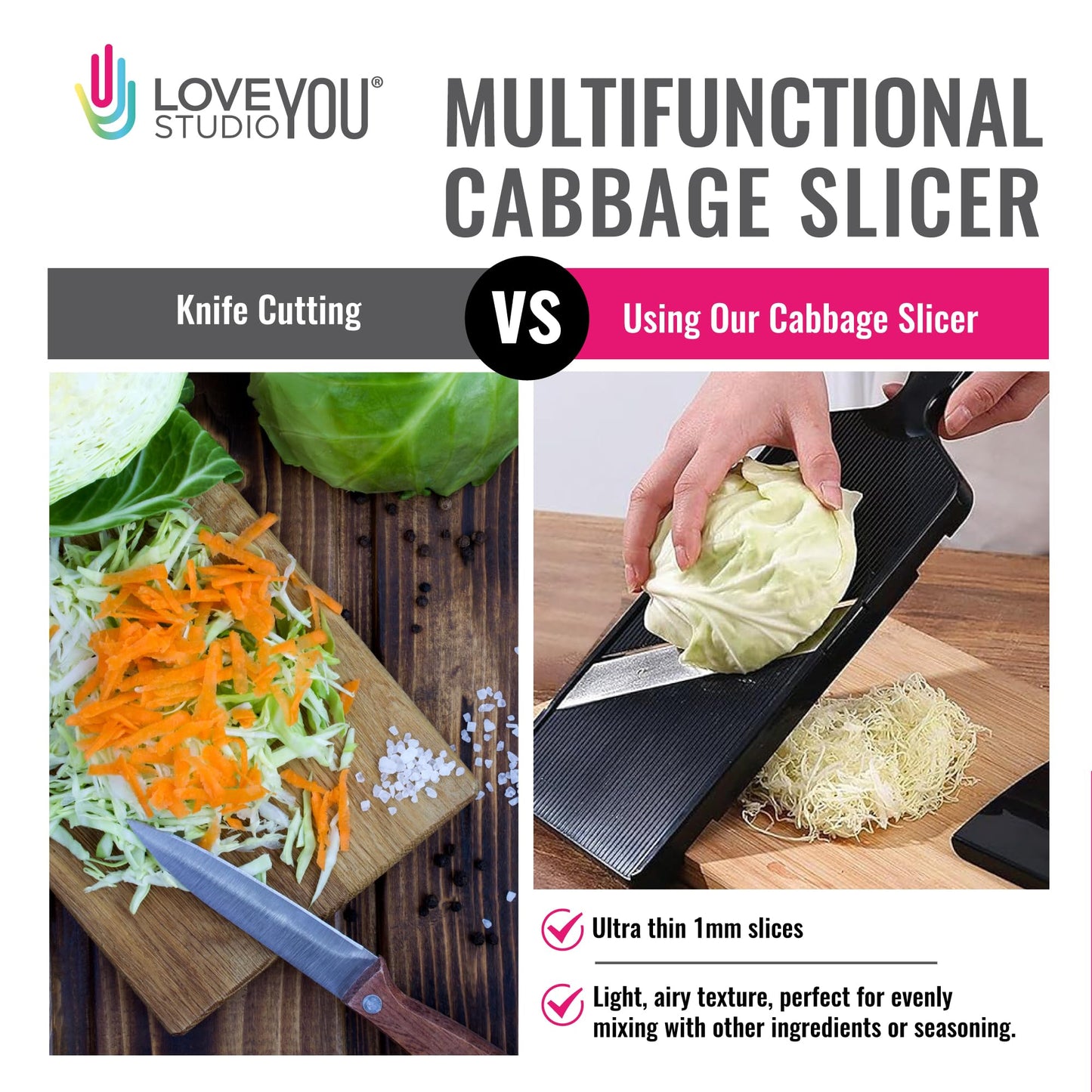 Cabbage Slicer Smart Ultra-Thin Julienne - 0.04 inch Professional Thin Sauerkraut Coleslaw Cutter Japanese Stainless Steel Blade Food Fruit Slicing Shredder