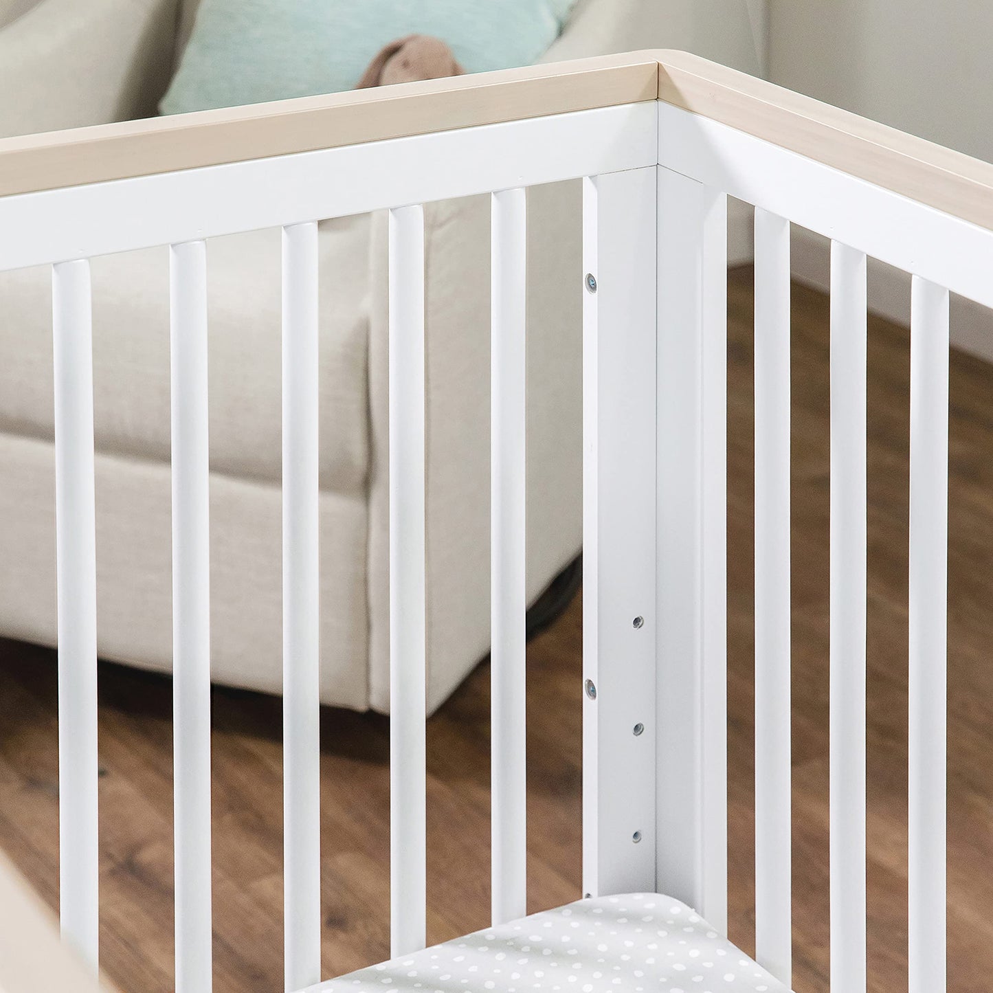 Babyletto Scoot 3-in-1 Baby Crib Convertible to Wooden Toddler Bed, Daybed - GREENGUARD Gold Certified - Easy Assembly, Made of 100% Solid Wood - Includes Toddler Conversion Kit - White/Washed Natural