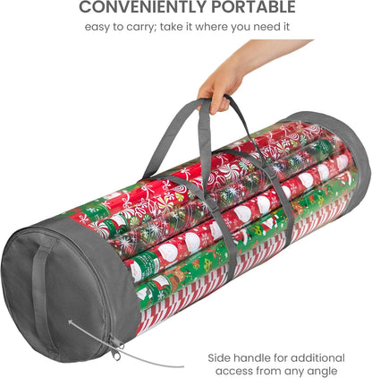 ZOBER Gift Wrap Storage Organizer - 40-Inch Round Wrapping Paper Holder | Durable PVC & 600D Oxford Fabric - Gray