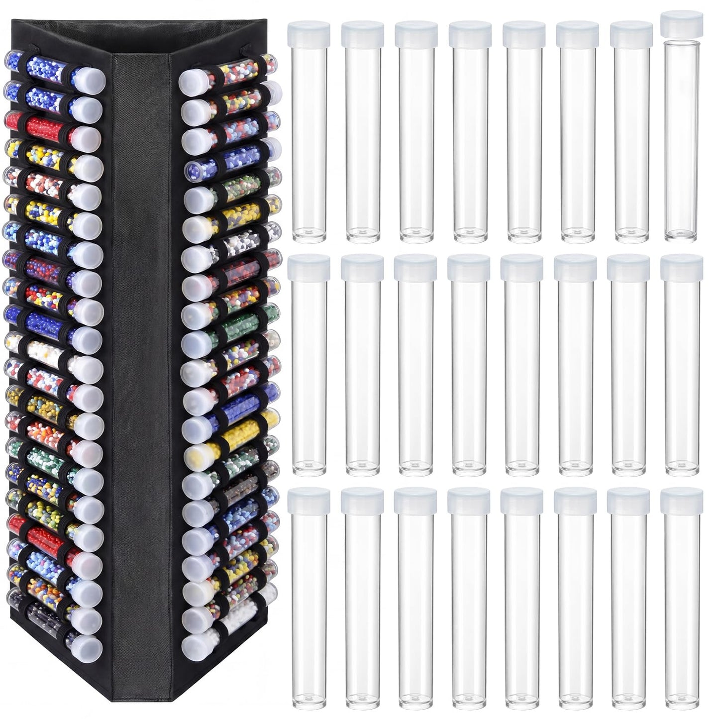 Singhoow Beads Organizer Set Include Bead Tube Pouch with 72 Pcs Clear Plastic Bead Tube, 2.95 Inch Long Tubes Storage Organizer Container Set for Jewelry Making Bath Salts Storage