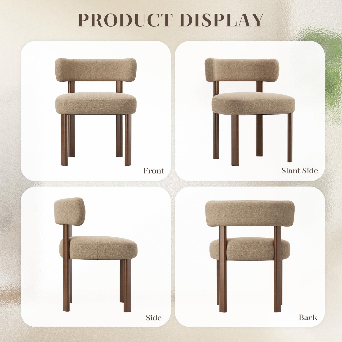 smartue Wooden Dining Chairs Set of 6, Upholstered Kitchen Chairs with Solid Wood Legs, Mid Century Dining Room Chair with Ergonomic Curved Backrest for Kitchen Dining Vanity, Camel