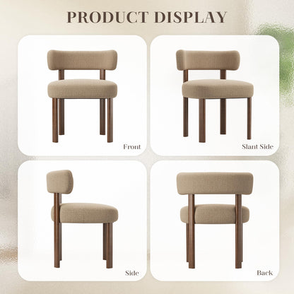 smartue Wooden Dining Chairs Set of 6, Upholstered Kitchen Chairs with Solid Wood Legs, Mid Century Dining Room Chair with Ergonomic Curved Backrest for Kitchen Dining Vanity, Camel