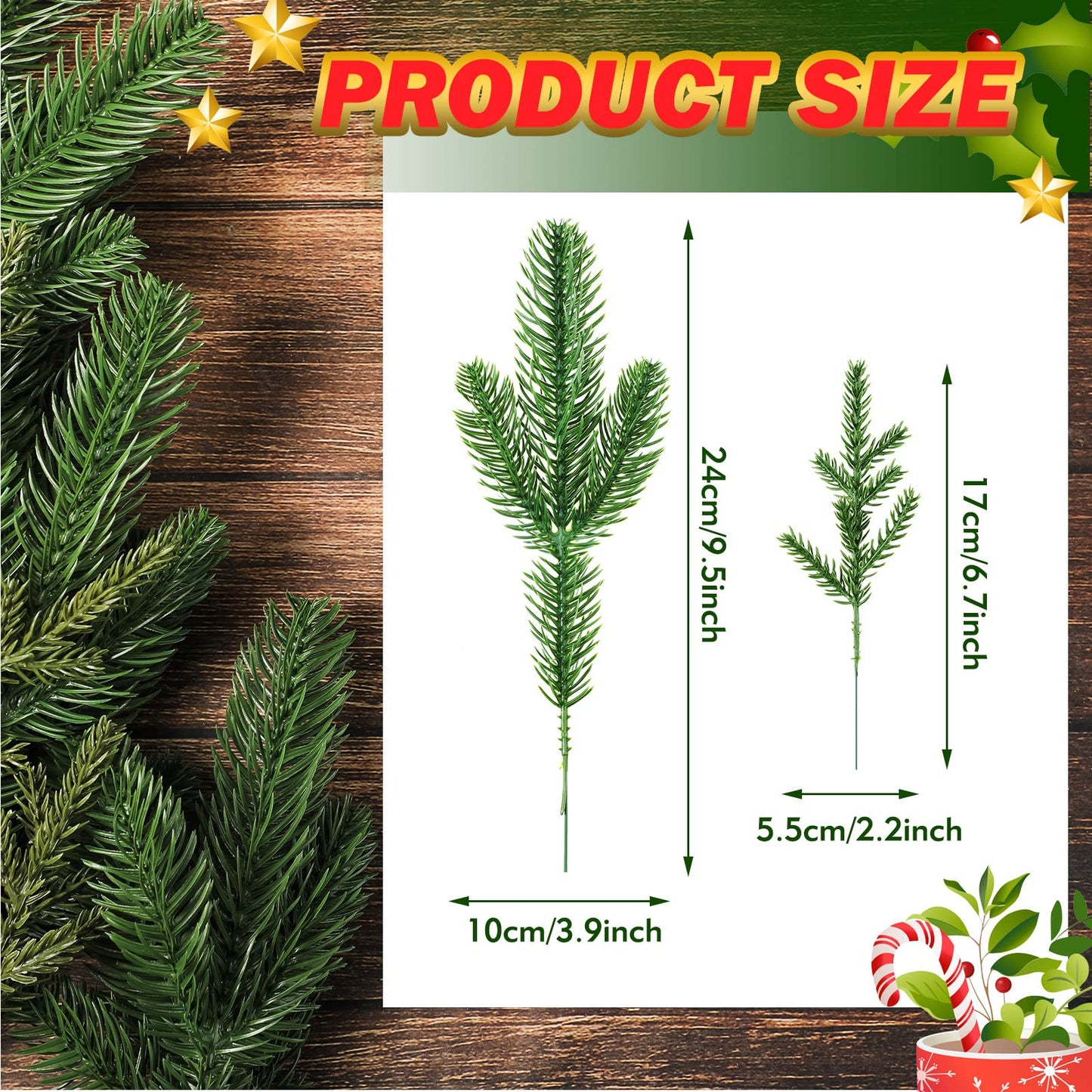 60 Pcs Christmas Artificial Green Pine Needles, Christmas Floral Picks Artificial Holly Red Berry Twig Stem Pine Snowy Cone Branches Garland Bulk for Xmas Tree Craft Holiday Winter (Elegant Style)
