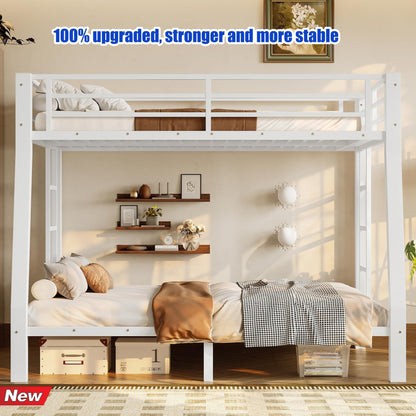 SICONE Stronger & Upgraded Heavy Duty Metal Bunk Bed Frame Full XL Over Queen Size, Safer Thickened More Stable Steel Bunkbed (White,Full XL Over Queen)