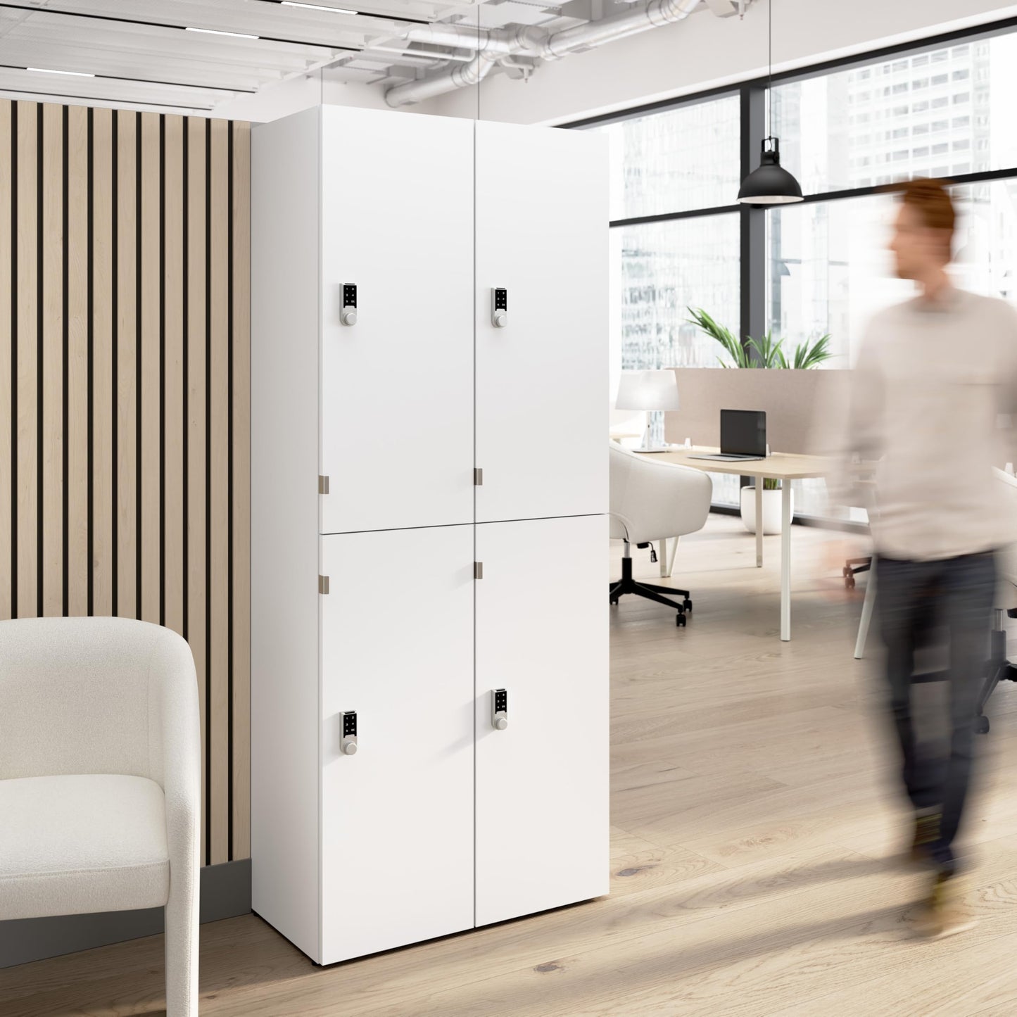 Bush Business Furniture Two Tier 4 Door Storage Lockers with Keypad Locks, Office Furniture, Assure Collection, White