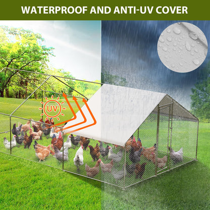 Large Chicken Coop with Cover, Large Metal Chicken Coop,Metal Chicken Run & Spire Roof Outdoor Enclosure with Lock,for Backyard, Farm, Housing Chickens, Ducks, Rabbits