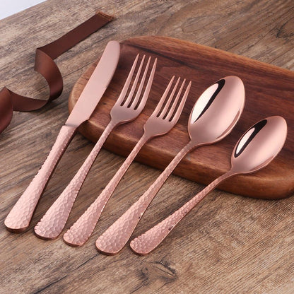 5-Piece Rose Gold Silverware Flatware Set - Service for 1, Stainless Steel Cutlery for Wedding, Dishwasher Safe
