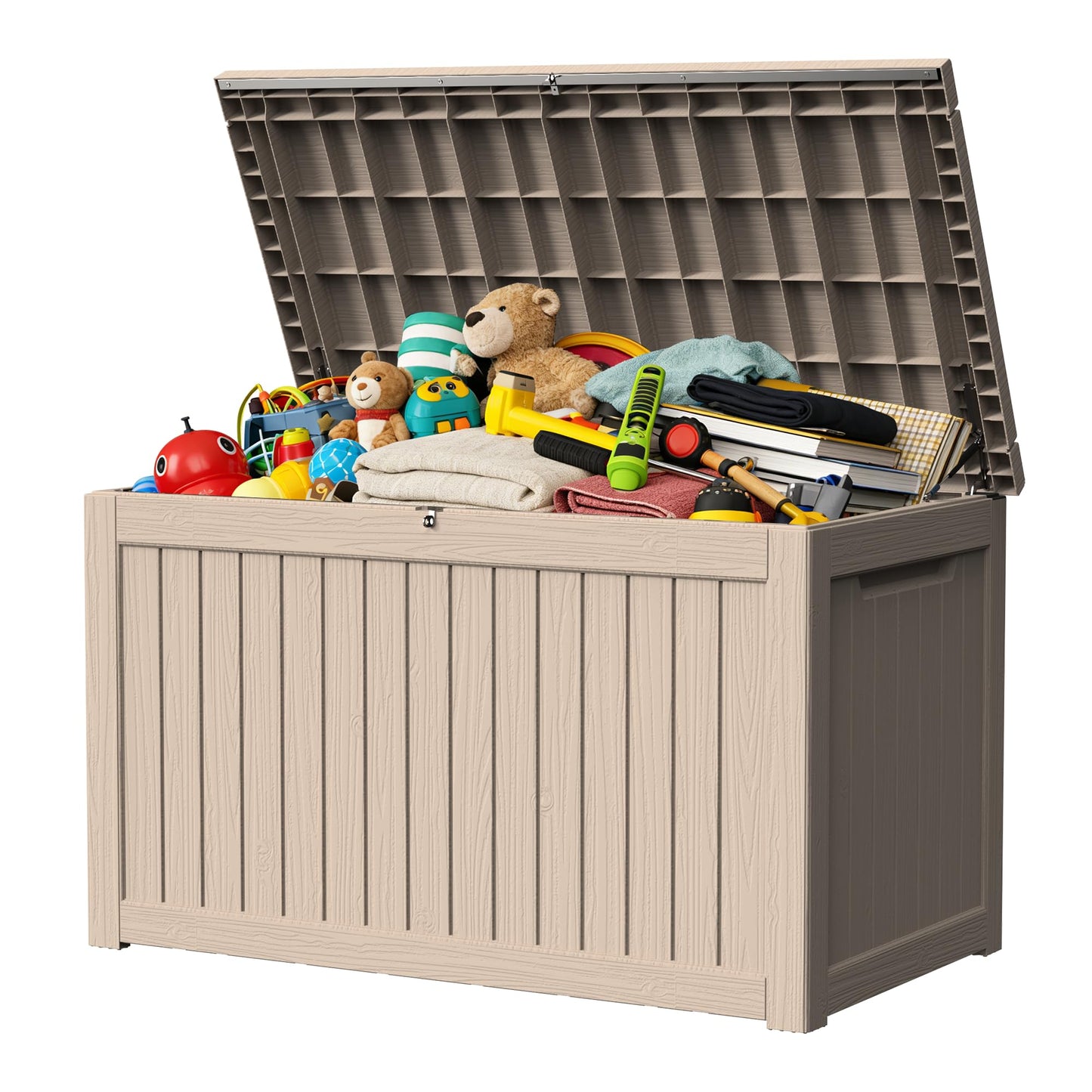 Decksplore 270 Gallon Outdoor Storage Box Resin Deck Box All Weather Waterproof Large Lockable Storage Container Deck Box for Patio Furniture, Garden Tools, Lockable, Grey