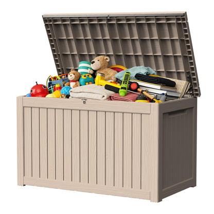 Decksplore 270 Gallon Outdoor Storage Box Resin Deck Box All Weather Waterproof Large Lockable Storage Container Deck Box for Patio Furniture, Garden Tools, Lockable, Grey