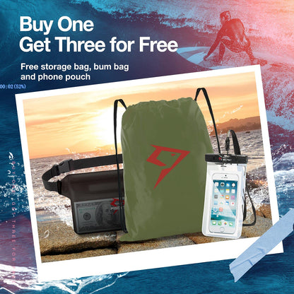Piscifun Dry Bag Waterproof, Floating Dry Backpack, Lightweight Waterproof Dry Bag with Waist Pouch and Phone Case for Kayaking, Camping, Beach, Boating & Swimming for Men & Women Army Green 20L