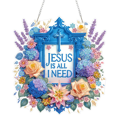 Eiflow Acrylic Diamond Art Hanging Kit for Adults Religious, DIY Diamonds Painting Door Hanger Board Kit, Special Crystal Diamond Art Painting Pendant Ornament (Jesus)