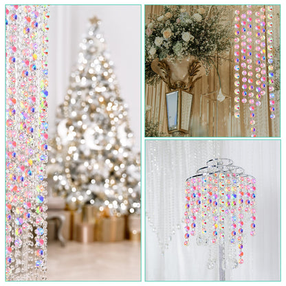Blushtier Crystal Garlands Acrylic Octagon Bead Strands 14mm Iridescent Clear Diamond Hanging Chandelier Chain Ornament String for Wedding Manzanita Centerpiece Holiday Party(33 ft)