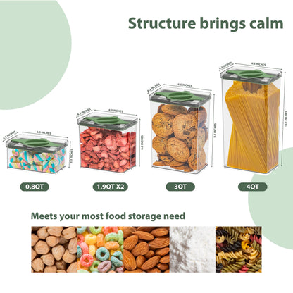 Prestoor 5-Pack SAN Airtight Pantry Storage Container Set, Leakproof Twist-Lock Lids, BPA-Free Stackable Canisters for Sugar, Flour, Pasta, Cereal & Snacks (0.8qt, 1.9qt ×2, 3qt, 4qt)