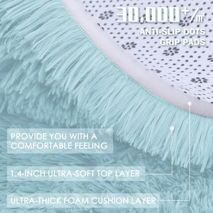 OLANLY Machine Washable Runner Rugs - Soft Fluffy Shaggy Indoor Carpet for Bedroom & Hallway | Light Blue