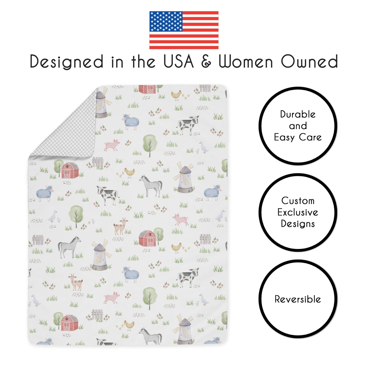 Sweet Jojo Designs Farm Animals Boy Girl Toddler Kid Childrens Comforter Bedding Set - 5 Pieces Comforter, Sham and Sheets - Watercolor Farmhouse Lattice Horse Cow Sheep Pig