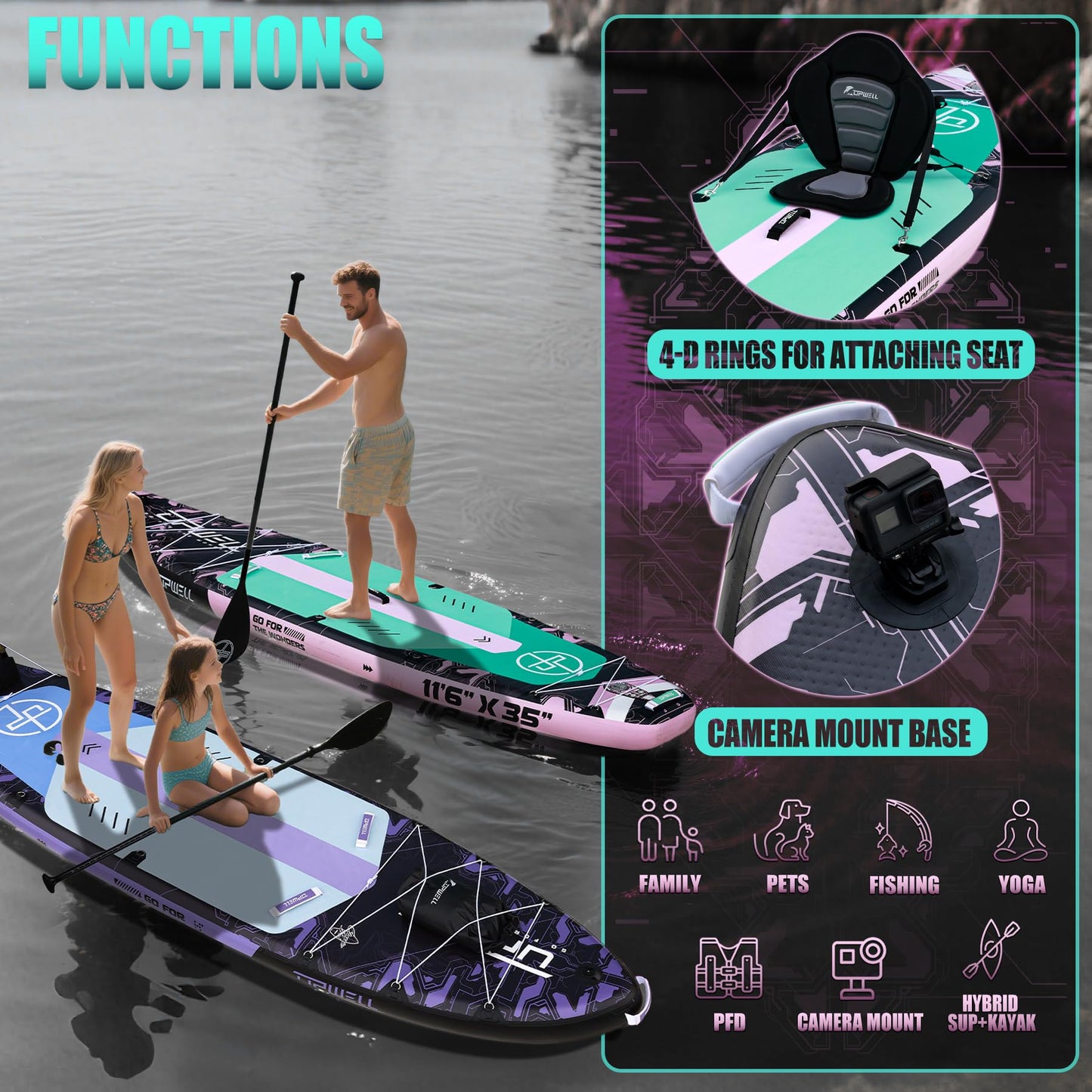 UPWELL 11'6"×35" Extra Wide Inflatable Paddle Board, Stand Up Paddle Board, Sup Paddle Boards for Adults, Mech Pink