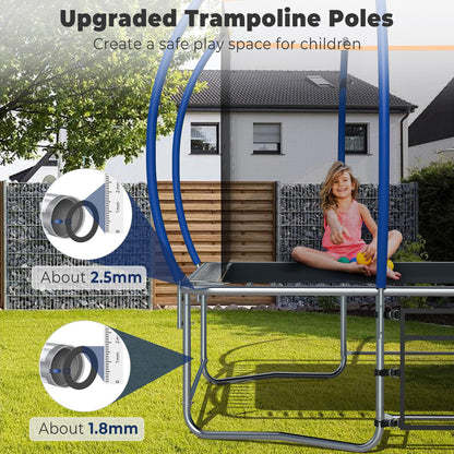 Lyromix 14FT Outdoor Rectangle Trampoline for Kids and Adults, Rectangular Trampoline with Curved Poles, Pumpkin Trampolin with Light, Sprinkler, Soccer and Storage Bag