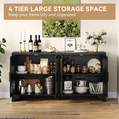 Garvee Natural Rattan Storage Cabinet with Shelves, 4-Door Sideboard Buffet Cabinet, Boho TV Stand Console Table for Living Room, Entryway, Dinning Room