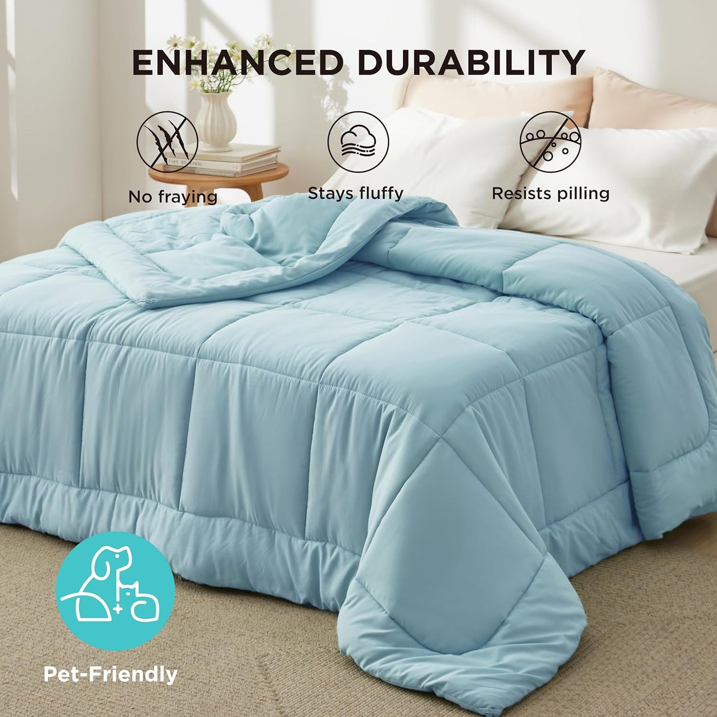Bedsure Comforter Duvet Insert - All-Season Quilted Down Alternative Blanket, Light Spa Blue, Full 86 x 82 Inches