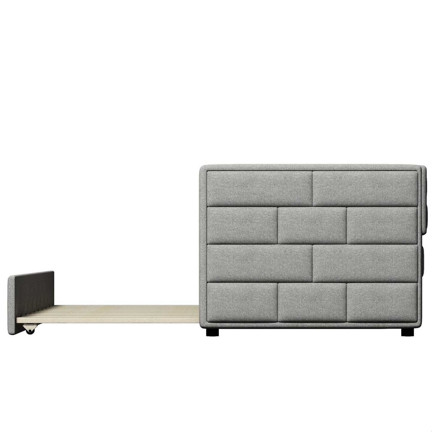 GDFStudio Twin Upholstered Daybed with Trundle, Fabric Daybed Frame with Padded Back and Sides, Pull-Out Sofa Bed for Living Room Bedroom Guest Room, Gray