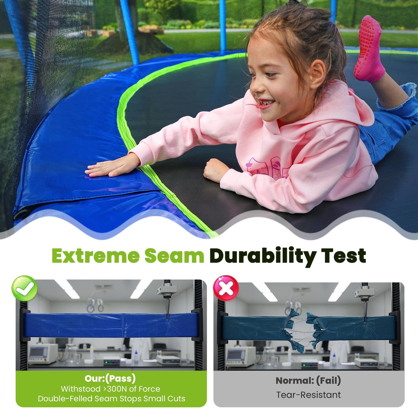 Zupapa 1800LBS Capacity No-Gap Design 16 15 14 12 10FT Trampoline with Safety Enclosure Net and Non-Slip Ladder 10-Year Quality Assurance Perfect for Kids Family Outdoor Backyard Fun