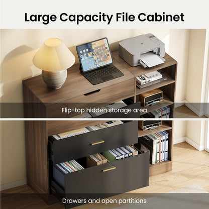 ModernMate Office File Cabinet w/ 2 Drawers, 47.2" Flip - Top Lateral Filing Cabinets w/Adjustable Shelf, Letter/Legal / A4 Hanging File Drawer for Home Office Storage Organizer